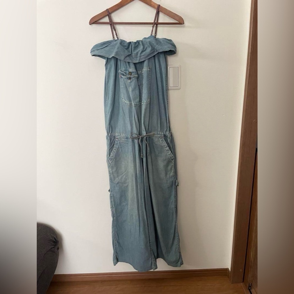 Kapital Denim Overall Jumpsuit Ruffle Tube Top